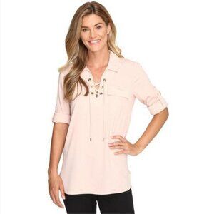 Calvin Klein Peasant Roll-Up Sleeve Pale Pink Shirt Medium